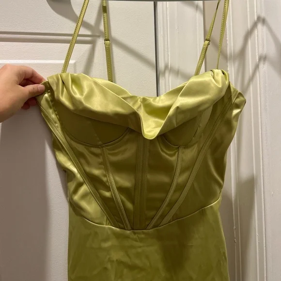 knee length dresses for ladies Lady Corset Dress ~ Yellow Luxe Satin XL